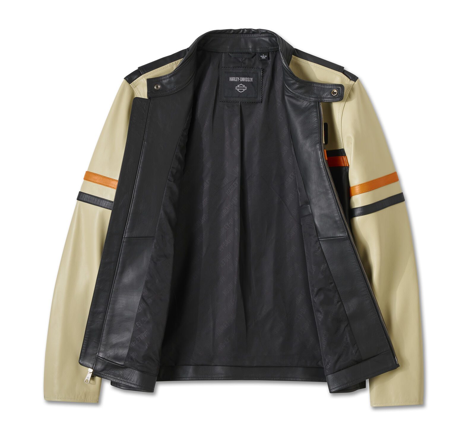 Men's Harley-Davidson City Limits Leather Jacket - Colorblock - Harley Black & Pale Khaki (5)