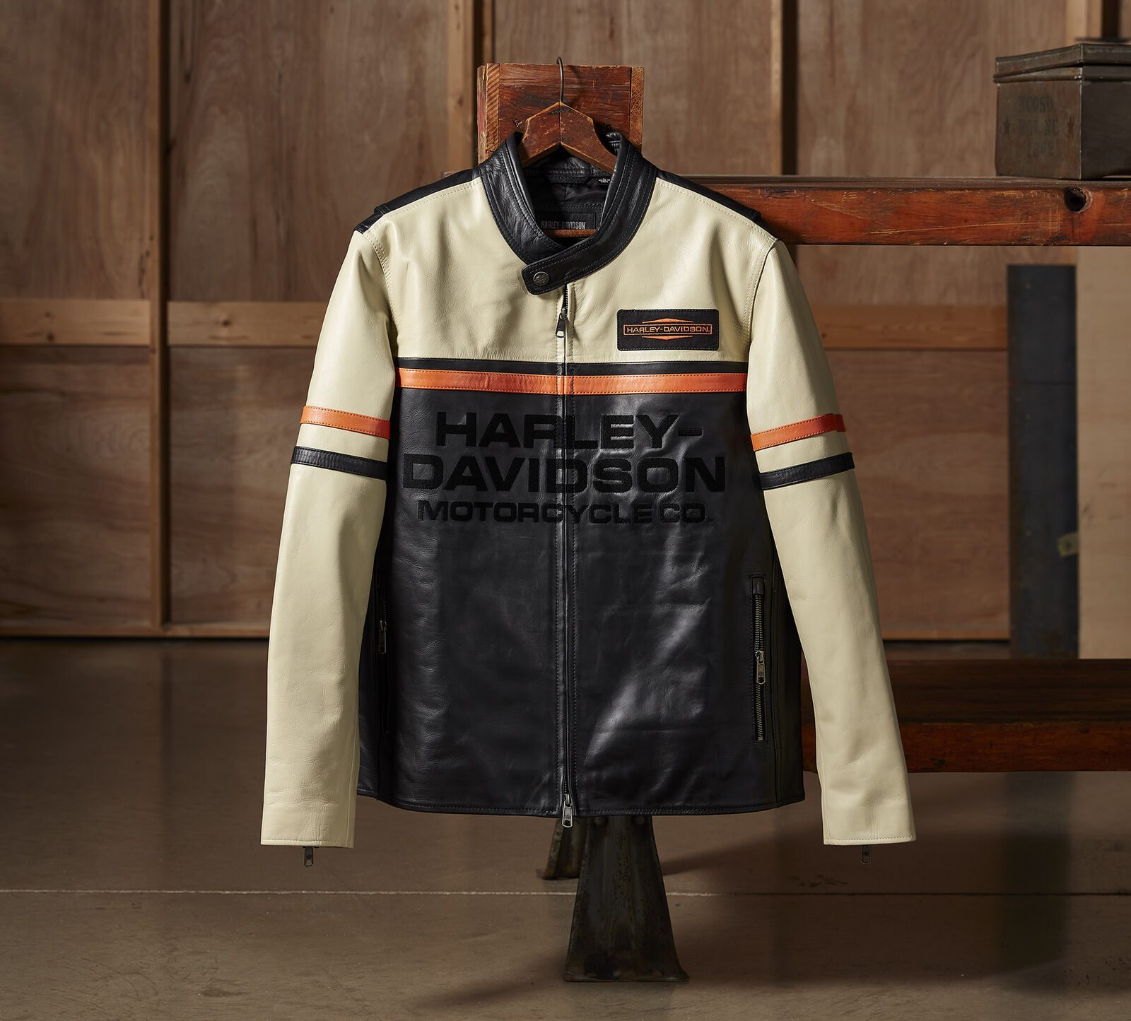 Men's Harley-Davidson City Limits Leather Jacket - Colorblock - Harley Black & Pale Khaki (1)