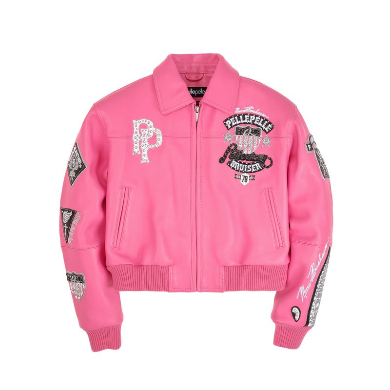 Pelle Pelle Women's  American Bruiser Pink Crop Leather Jacket (7)