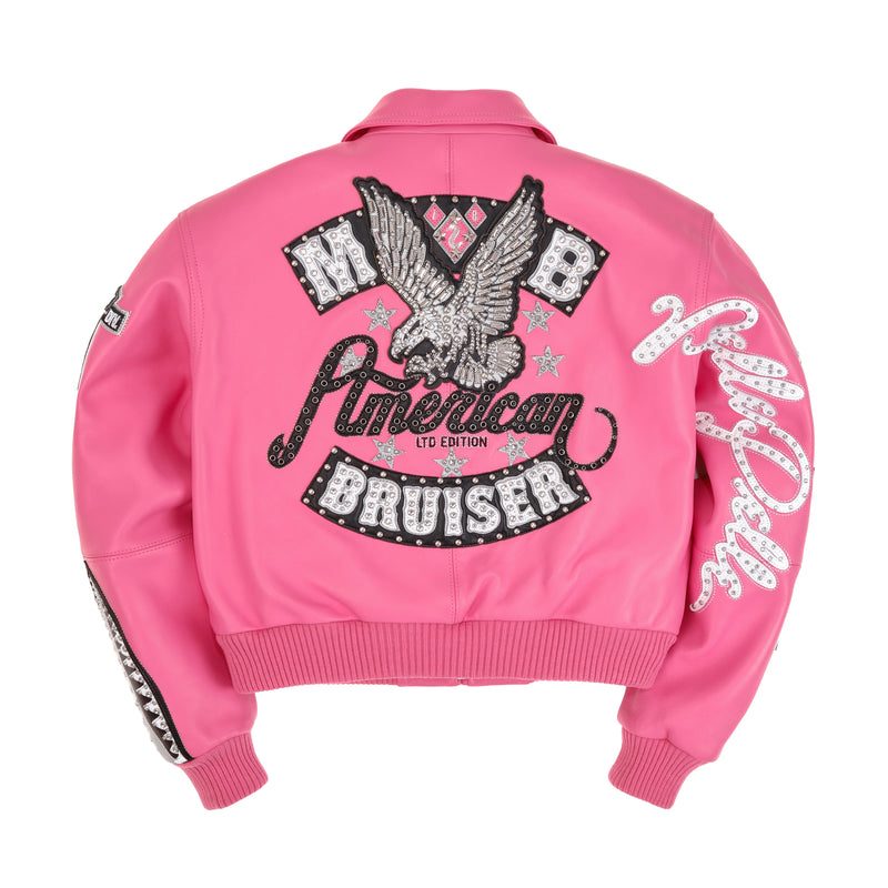 Pelle Pelle Women's  American Bruiser Pink Crop Leather Jacket (6)