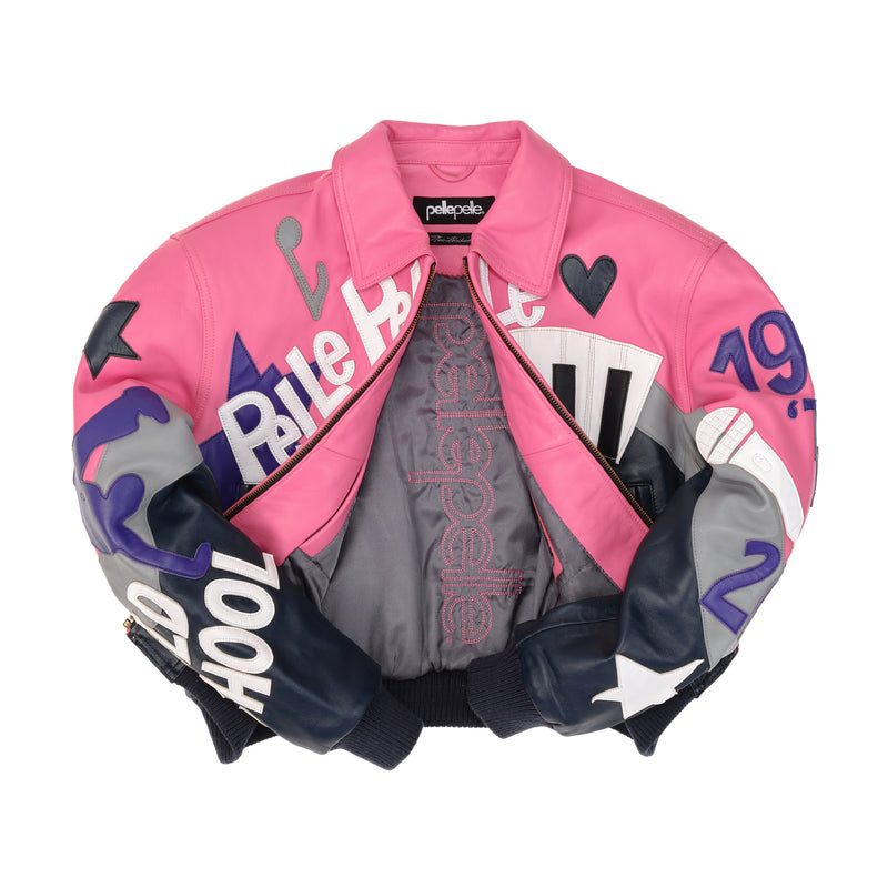 Women's Pelle Pelle HipHop Pink Crop Leather Jacket  (5)