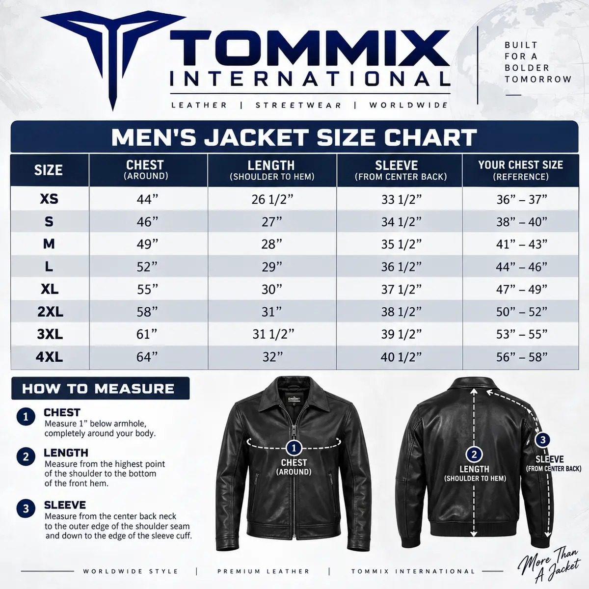 Men's jacket size chart